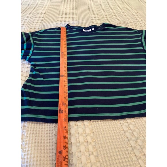 Chicos 100% Cotton Shirt Blouse Top Size 2 Navy & Green Stripes SOFT + Stretch - Picture 10 of 11